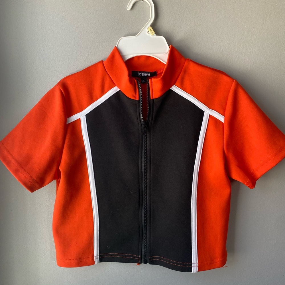 Alt Zip Up Orange and Black T-Shirt